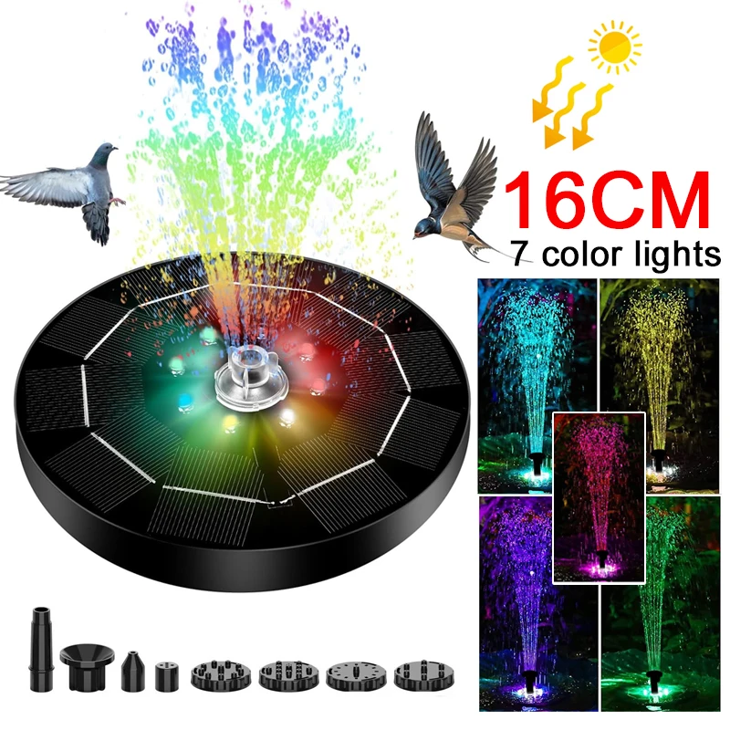 Bonsai Garden Fountain - 回転式ソーラーLED噴水,3W, 6ノズル,屋外ウォーターポンプ,庭,バードバス
