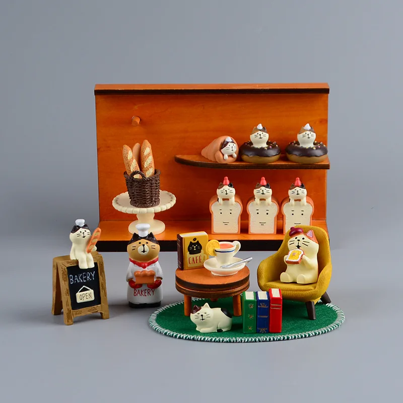 Bonsai Garden In Japan - 雑貨スタイル漫画猫パン焼きトーストキッチン装飾コレクタブル本棚ホームオーナメント妖精の庭工芸品盆栽アクセサリー