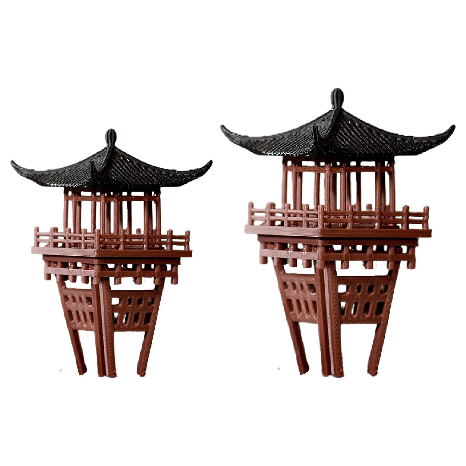 Bonsai Garden Miniature - ミニチュア中国風パビリオン装飾品 伝統的なプラスチック製ガーデン彫刻 屋外装飾 ボンサイシーン用フィギュア