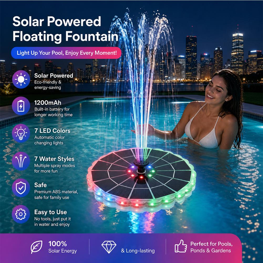 Bonsai Garden Fountain - 3.5W屋外ソーラー噴水ポンプキット、7つのノズル、7色ライト、庭の鳥の水浴び場、屋内池用