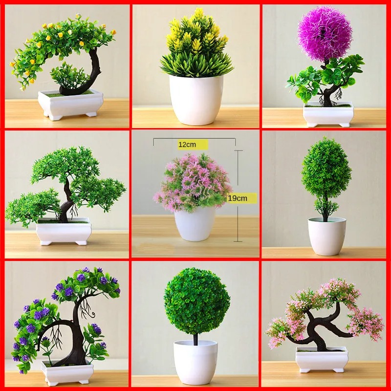 Bonsai Garden Mini - 人工小型樹木鉢植え植物、偽物の盆栽、テーブル装飾用植物、家庭、オフィス、ホテル、庭の装飾用飾り物