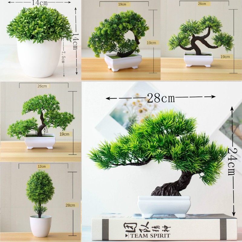 Bonsai Garden Mini - 新緑人工植物盆栽小さな木草花鉢植え盆栽ハロウィン結婚式クリスマスパーティーホームオフィスの装飾