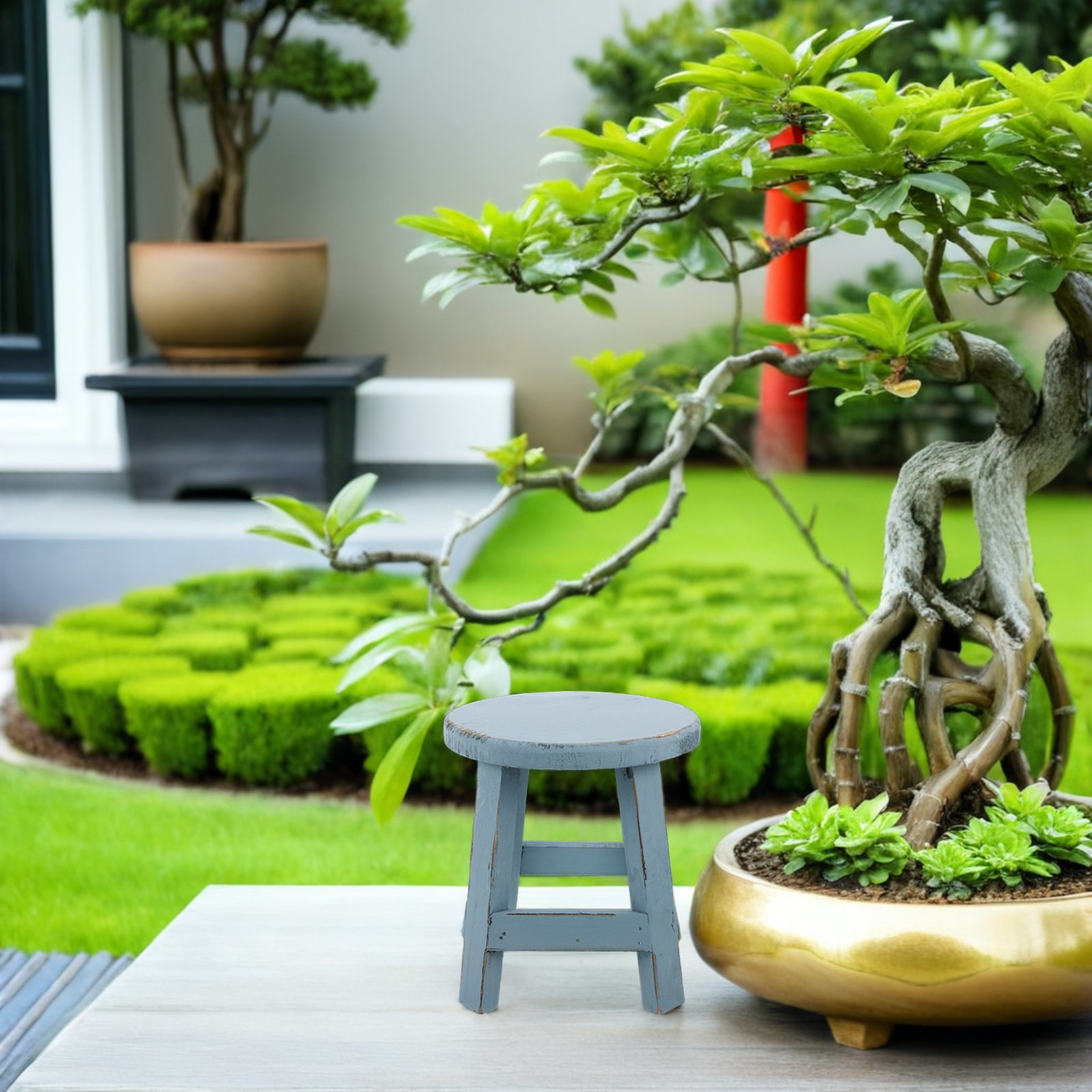 花鉢スタンド兼スツール 18cm 無垢材製 丸型ガーデンスツ - Bonsai Garden Mini のレビューと価格