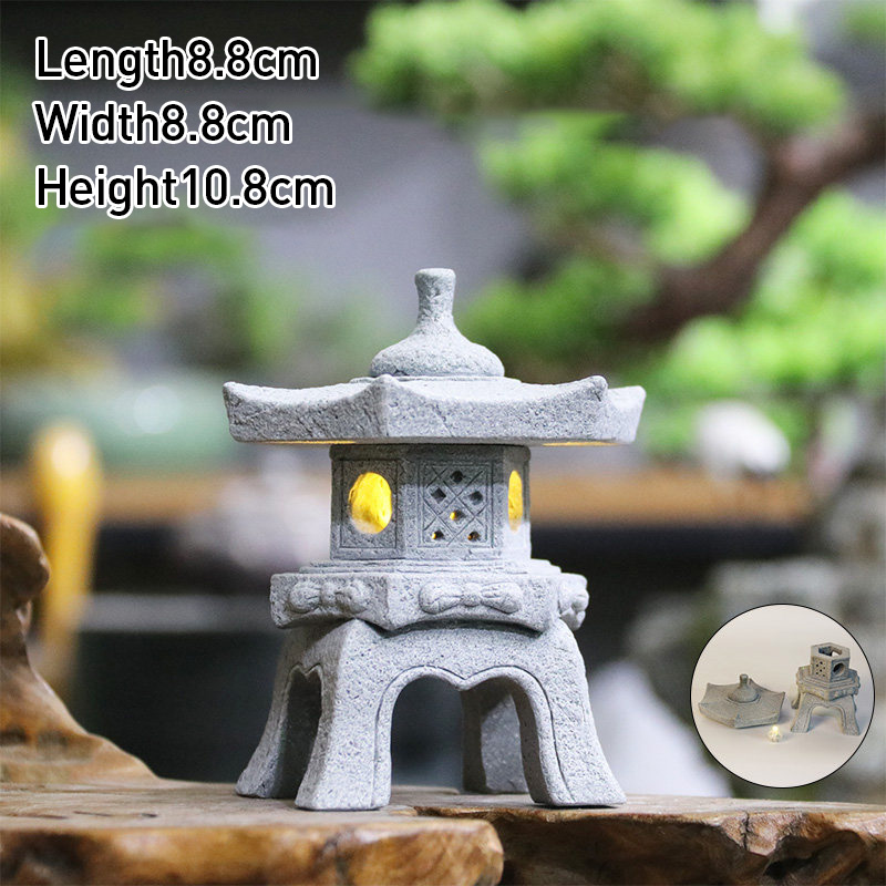 ヴィンテージ禅ミニチュア砂岩塔パビリオン装飾品ランタン置物日 - Bonsai Garden In Japan のレビューと価格